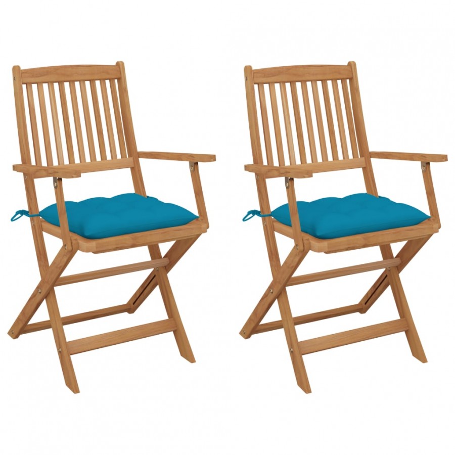 Chaises pliables de jardin 2 pcs avec coussins Bois d'acacia