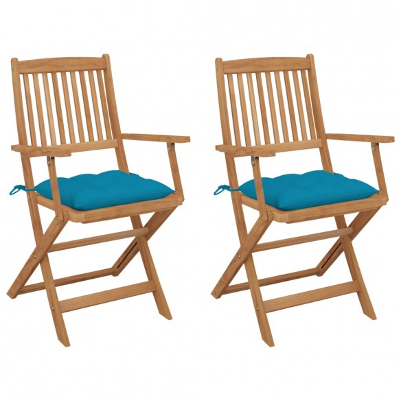 Chaises pliables de jardin 2 pcs avec coussins Bois d'acacia