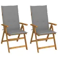 Chaises inclinables de jardin 2 pcs avec coussins Bois d'acacia