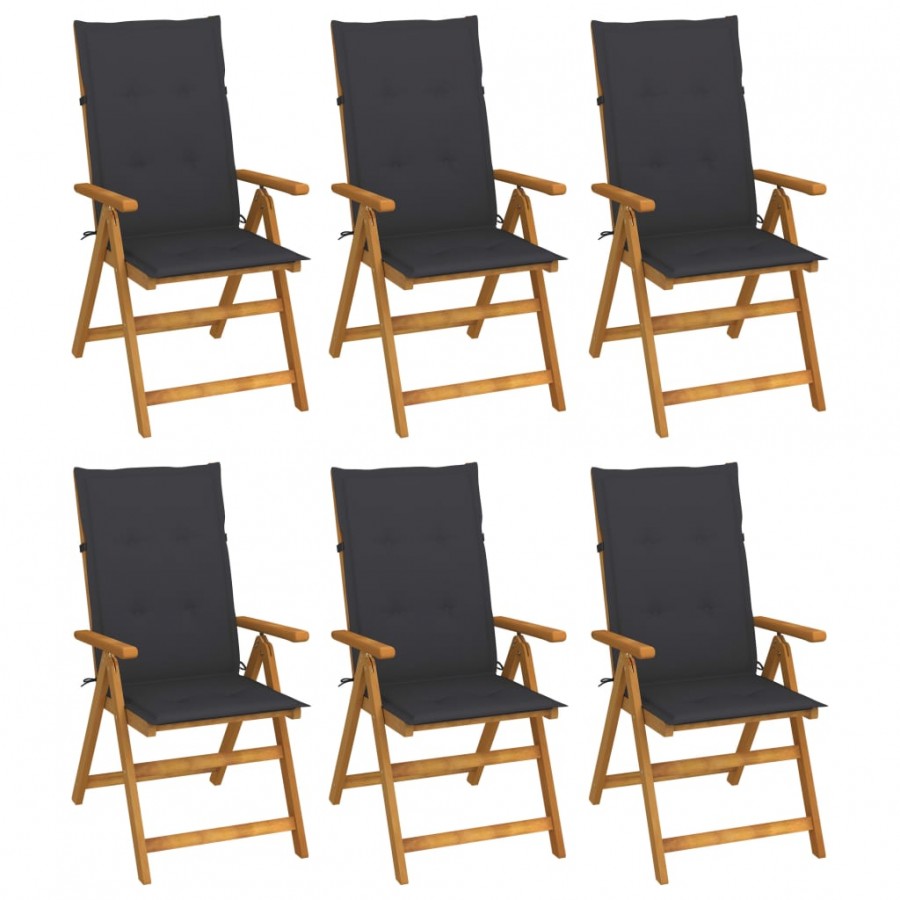 Chaises pliables de jardin 6 pcs avec coussins Bois d'acacia