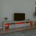 Meuble TV avec lumières LED Gris béton 215x36,5x40 cm
