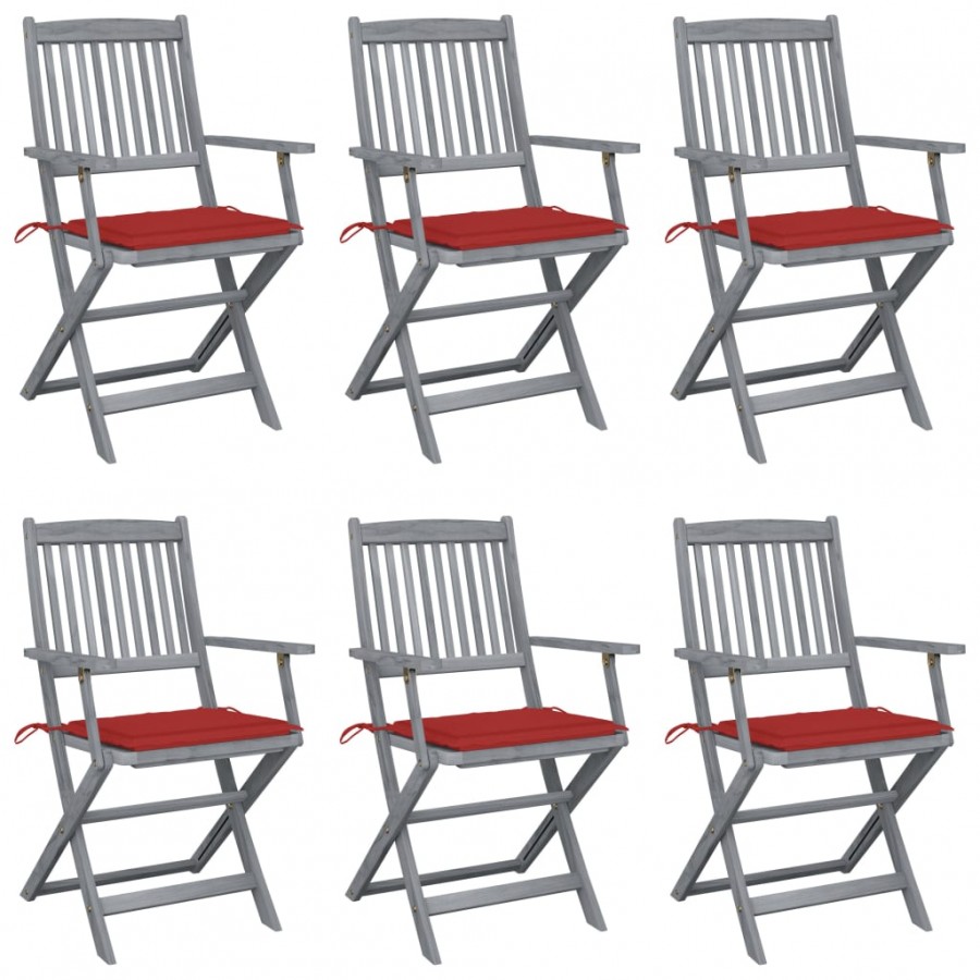 Chaises pliables d'extérieur 6 pcs avec coussins Bois d'acacia