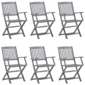 Chaises pliables d'extérieur 6 pcs avec coussins Bois d'acacia