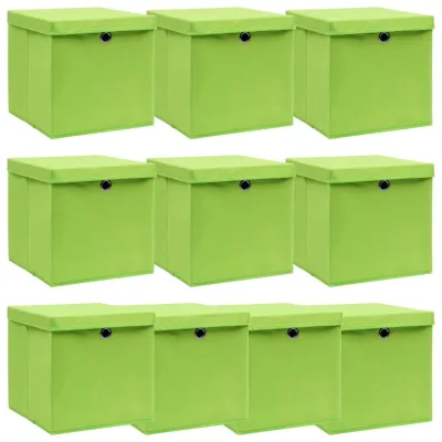 Boîtes de rangement avec couvercles 10pcs Vert 32x32x32cm Tissu