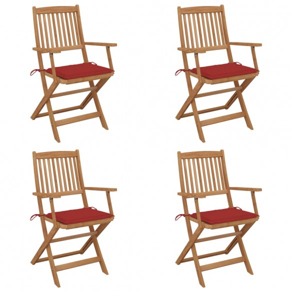 Chaises pliables de jardin 4 pcs avec coussins Bois d'acacia