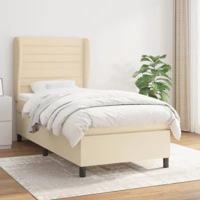 cadre de lit avec matelas Crème 100x200 cm Tissu