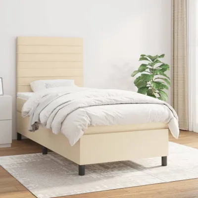 cadre de lit avec matelas Crème 100x200 cm Tissu