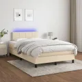 cadre de lit avec matelas LED Crème 120x200 cm Tissu
