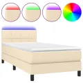 cadre de lit avec matelas LED Crème 100x200 cm Tissu