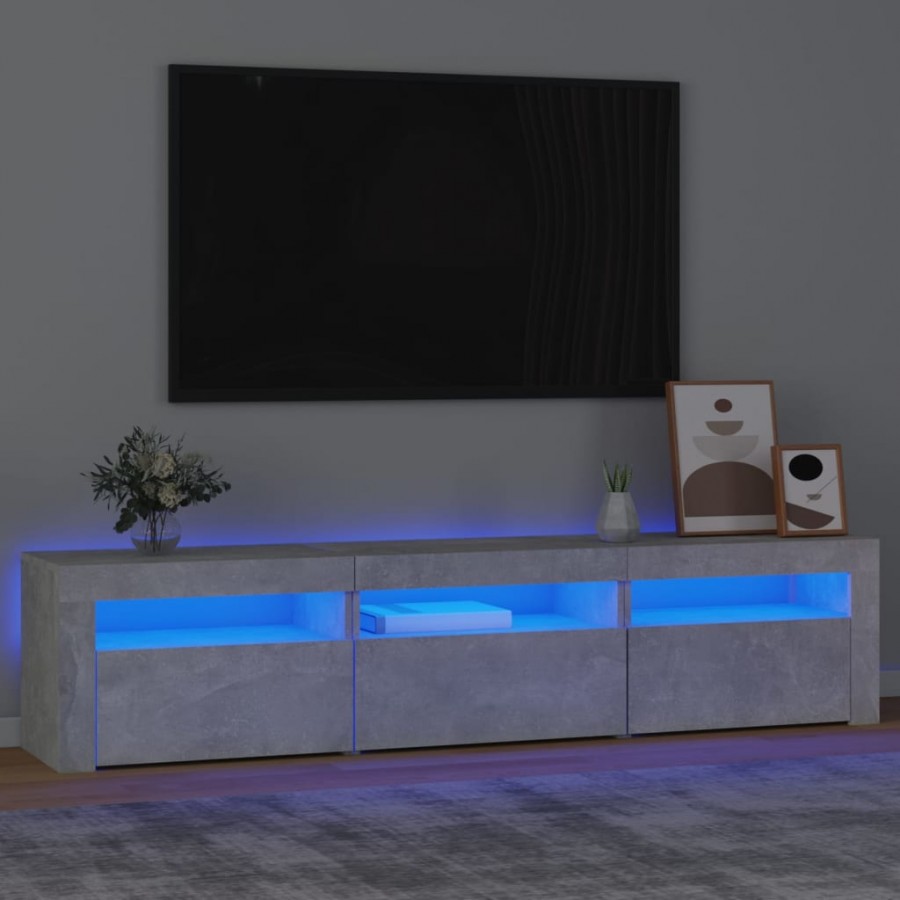 Meuble TV avec lumières LED Gris béton 180x35x40 cm