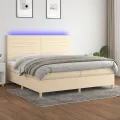 cadre de lit et matelas et LED Crème 200x200cm Tissu