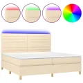 cadre de lit et matelas et LED Crème 200x200cm Tissu