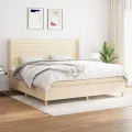 cadre de lit avec matelas Crème 200x200 cm Tissu