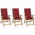 Chaises pliables de jardin 3 pcs avec coussins Bois d'acacia