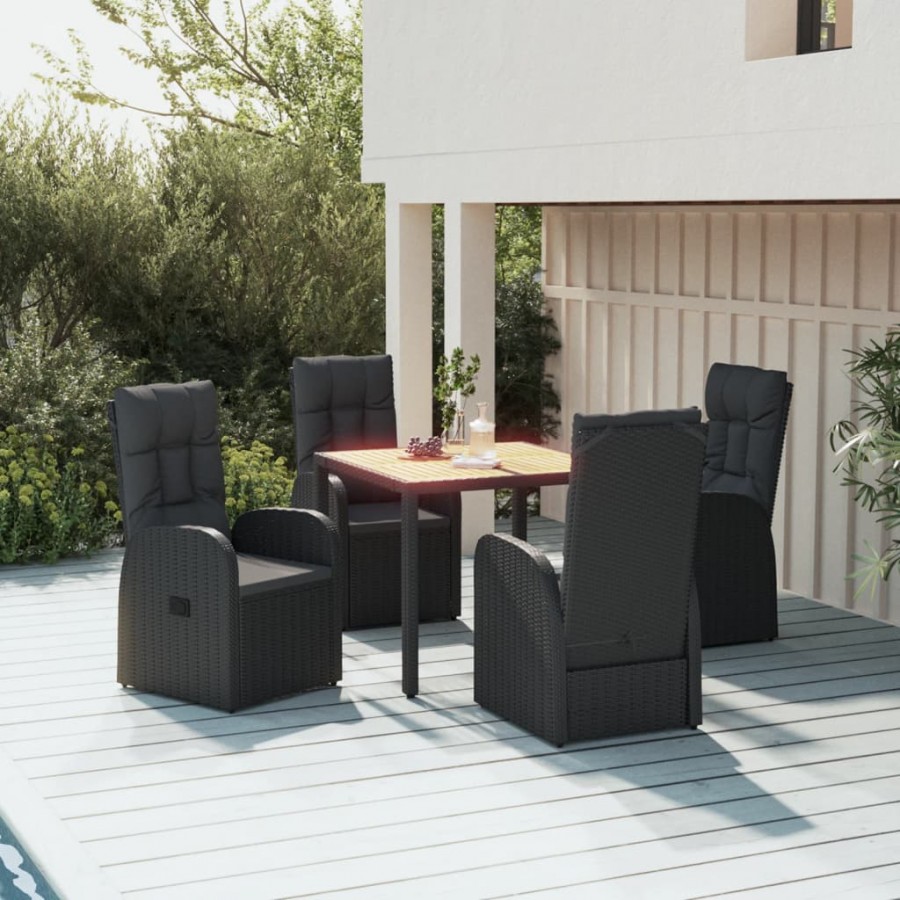 Ensemble à manger de jardin coussins 5pcs Noir Résine tressée