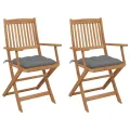 Chaises pliables de jardin 2 pcs avec coussins Bois d'acacia