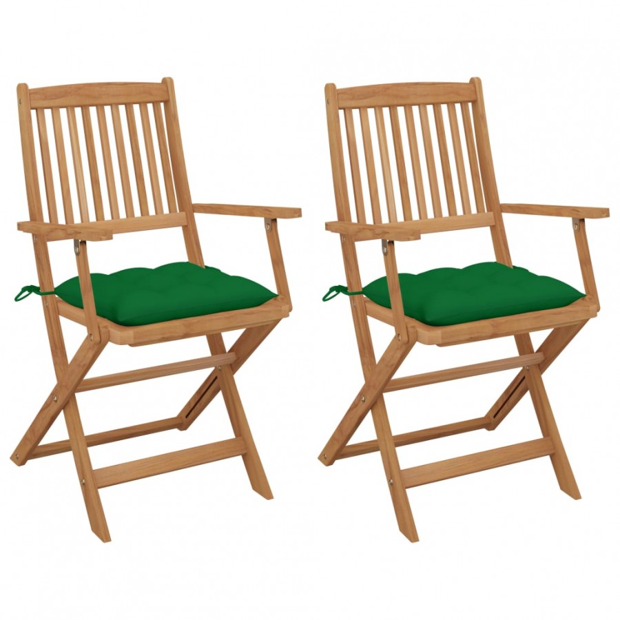 Chaises pliables de jardin 2 pcs avec coussins Bois d'acacia