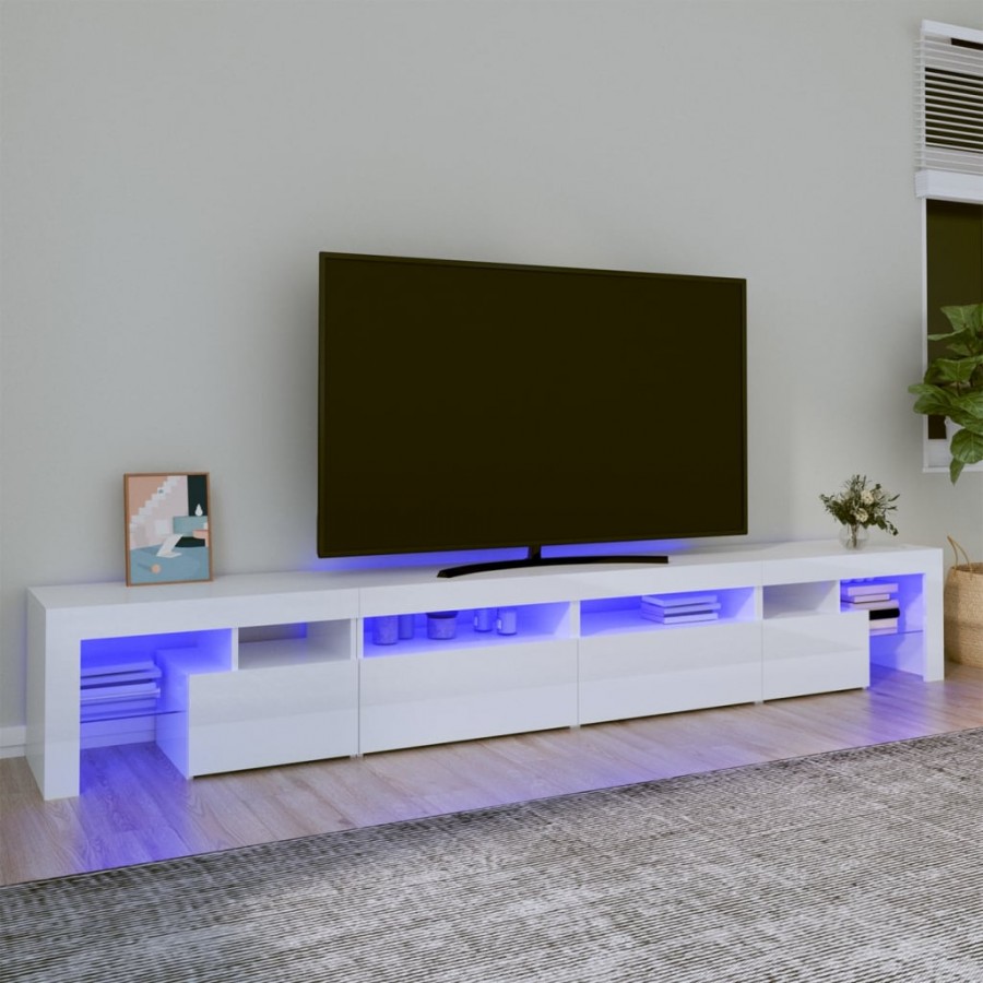 Meuble TV avec lumières LED Blanc brillant 260x36,5x40 cm