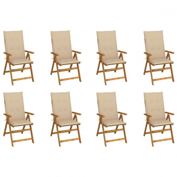 Chaises pliables de jardin avec coussins 8 pcs Bois d'acacia