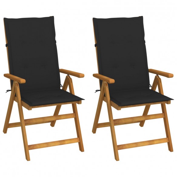 Chaises inclinables de jardin 2 pcs avec coussins Bois d'acacia