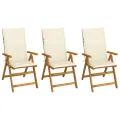 Chaises pliables de jardin 3 pcs avec coussins Bois d'acacia