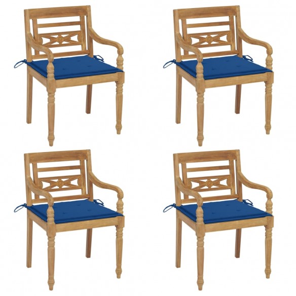 Chaises Batavia avec coussins 4 pcs Bois de teck solide