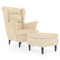 Fauteuil à oreilles avec tabouret crème velours