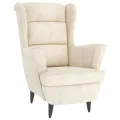Fauteuil à oreilles avec tabouret crème velours