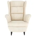 Fauteuil à oreilles avec tabouret crème velours