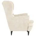Fauteuil à oreilles avec tabouret crème velours