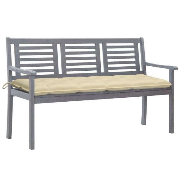 Banc de jardin 3 places avec coussin 150 cm Gris Eucalyptus