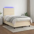 cadre de lit et matelas et LED Crème 120x200cm Tissu