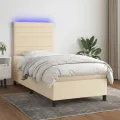 cadre de lit et matelas et LED Crème 100x200cm Tissu