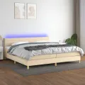cadre de lit et matelas et LED Crème 200x200cm Tissu