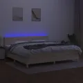 cadre de lit et matelas et LED Crème 200x200cm Tissu