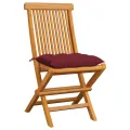 Chaises de jardin avec coussins rouge bordeaux 6pcs Teck massif