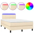 cadre de lit matelas et LED crème 120x190 cm tissu