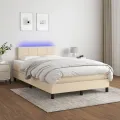 cadre de lit matelas et LED crème 120x190 cm tissu