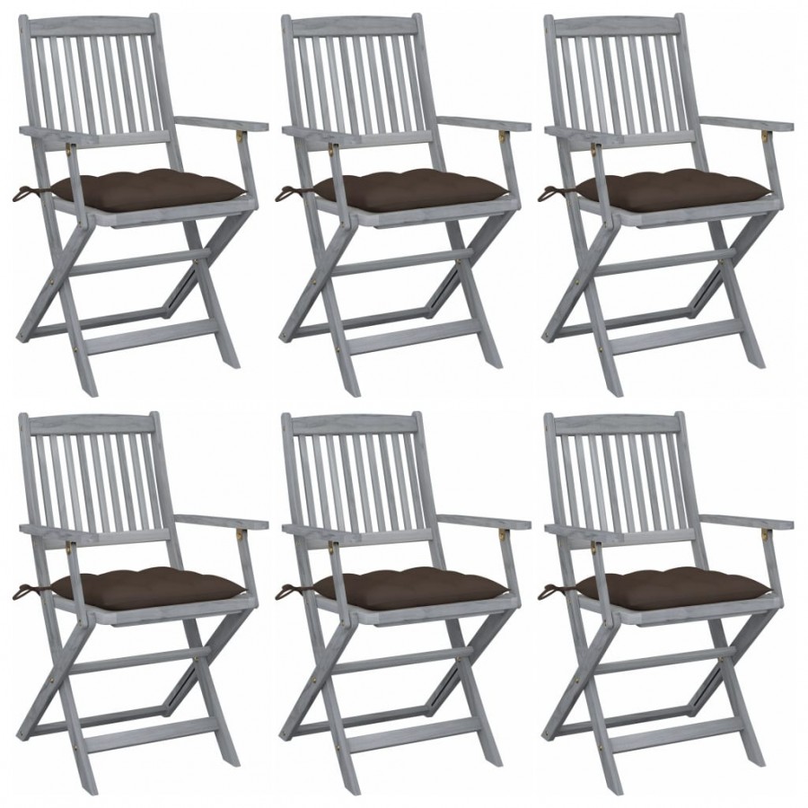 Chaises pliables d'extérieur 6 pcs avec coussins Bois d'acacia