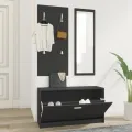 Ensemble d'armoires à chaussures 3-en-1 Noir Bois d'ingénierie