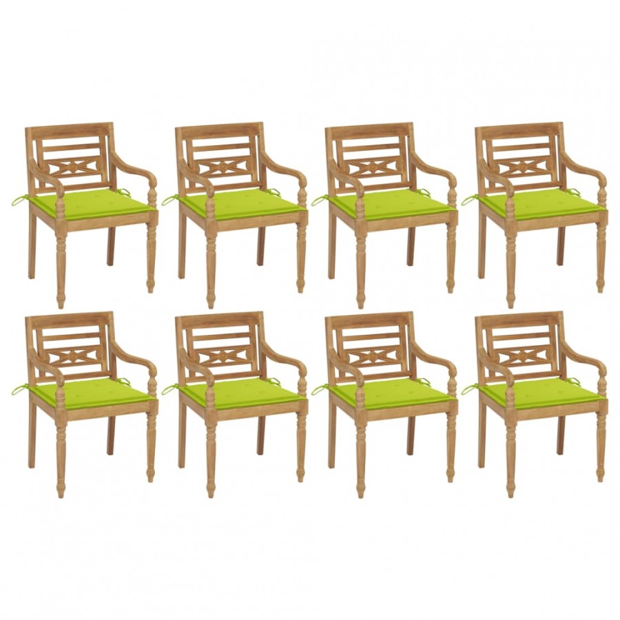 Chaises Batavia avec coussins 8 pcs Bois de teck solide