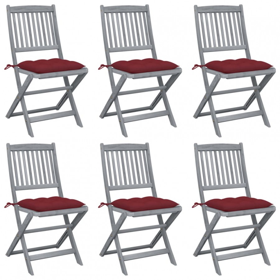 Chaises pliables d'extérieur 6 pcs avec coussins Bois d'acacia