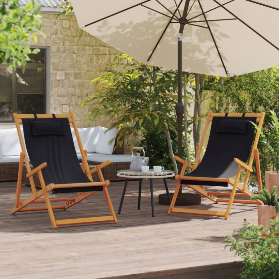 Chaises de plage pliables lot de 2 noir tissu