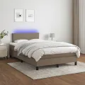 cadre de lit matelas et LED taupe 120x190 cm tissu