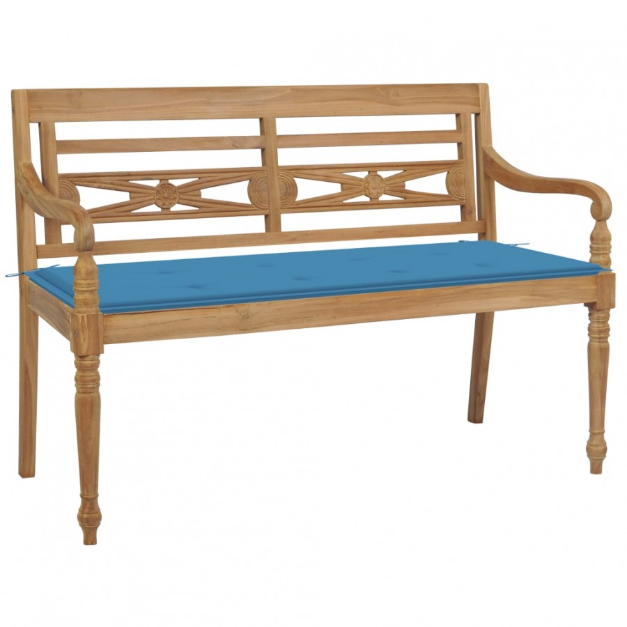 Banc Batavia avec coussin bleu 120 cm Bois de teck massif