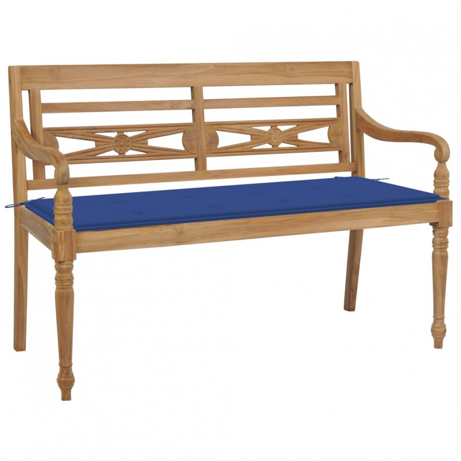 Banc Batavia avec coussin bleu royal 120 cm Bois de teck massif