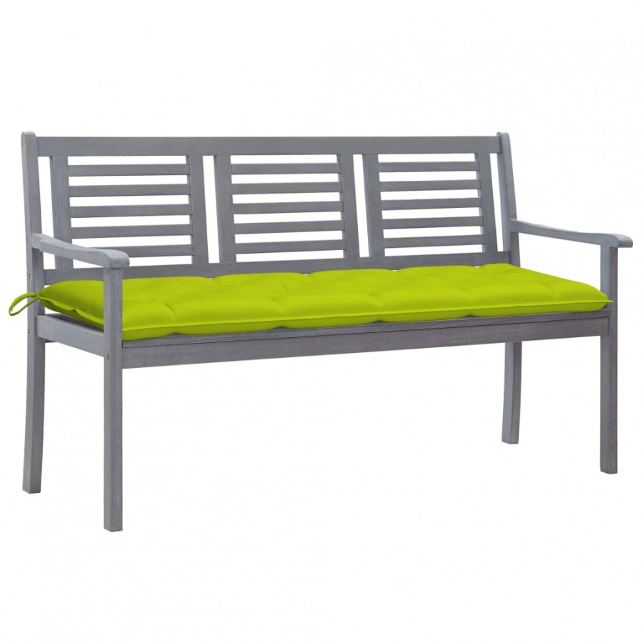 Banc de jardin 3 places avec coussin 150 cm Gris Eucalyptus