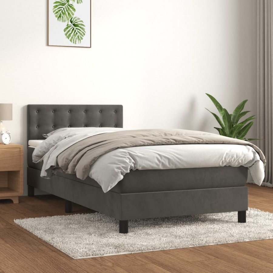 cadre de lit et matelas Gris foncé 90x190 cm Velours