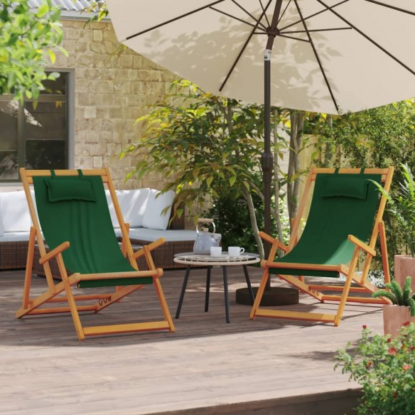 Chaises de plage pliables lot de 2 vert tissu