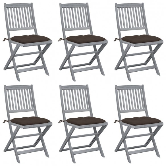 Chaises pliables d'extérieur 6 pcs avec coussins Bois d'acacia